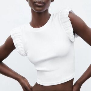 Zara Ruffled Sleeve Top White
